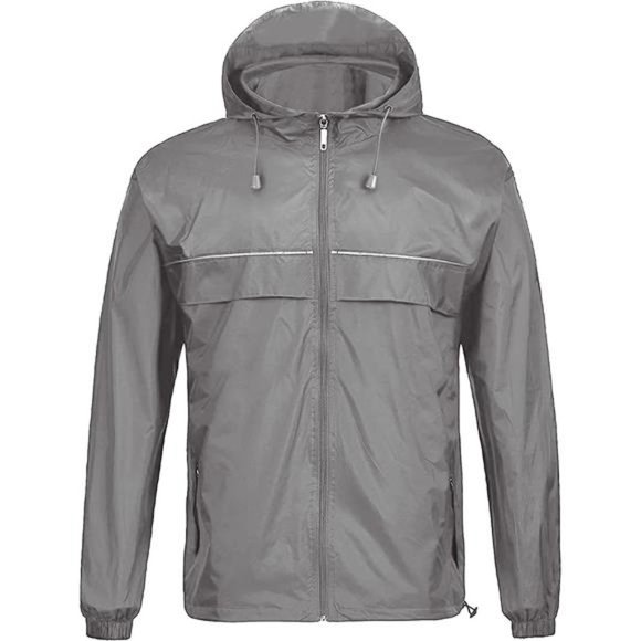 Waterproof Windbreaker Rain Jacket Lightweight Hooded Raincoat, Gray